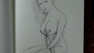 Nude StepMom's Boobs Drawing Pencil Art