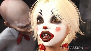 Joker bangs rough a cute sexy blonde in a clown mask