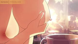 Squirting Milk, Lactating into a coffee cup Hentai Animation