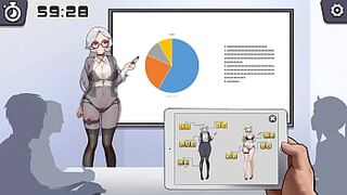 Silver haired lady hentai using a vibrator in a public lecture new hentai gameplay