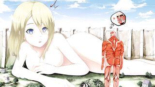 Attack on Titan female Titan comes and show her beautiful boobs and tight pussy for huge creampie