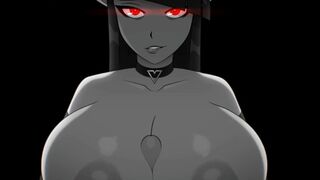 Anime demon girl is giving boobjob with her massive knockers