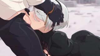 2B sucks cock down throat