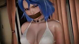 Girl with blue hair with her mouth sealed and moaning deliciously - BDSM