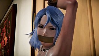 Girl with blue hair with her mouth sealed and moaning deliciously - BDSM