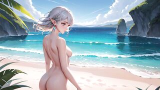 Elf Girl Doing Exercise in the beach