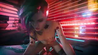 Cyberpunk 3d porn - Judy rides V till massive creampie