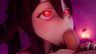 Genshin Impact Hu Tao gives a deep throat blowjob 3D animation