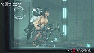 Humanoid Android: Gen III. Futanari Robot Babe Screws Busty Girl. SciFi BDSM 3d porn