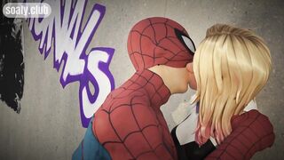 Spiderman hung fan girl on the roof of the building and licked her pussy POV