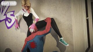 Spiderman hung fan girl on the roof of the building and licked her pussy POV