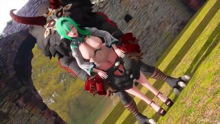 Genshin Impact Eula Sex Party Hilichruls Boss Threesome Hentai MMD 3D Dark Green Hair