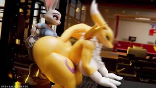 Judy Hopps and Renamon is working out