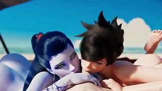 Overwatch - Threesome Sex In Beach Tracer And BlackWindow!