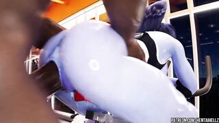 Overwatch widow was fucked hard in the anal while training at the gym