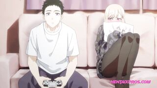 Virgin Gamer gets his cock sucked for the first time by bored horny blonde step sis - Uncensored Hentai