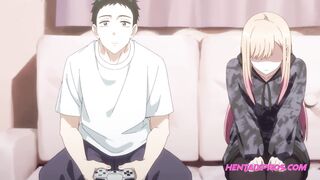 Virgin Gamer gets his cock sucked for the first time by bored horny blonde step sis - Uncensored Hentai