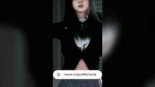 3D cute skinny Asian slut shaking her boobs in public