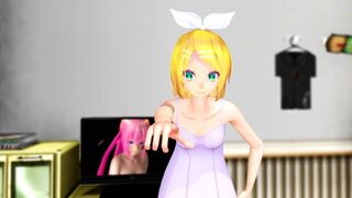 (MMD) Kagamine Rin strips butt-naked for her horny brother!