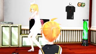 (MMD) Kagamine Rin strips butt-naked for her horny brother!