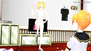 (MMD) Kagamine Rin strips butt-naked for her horny brother!